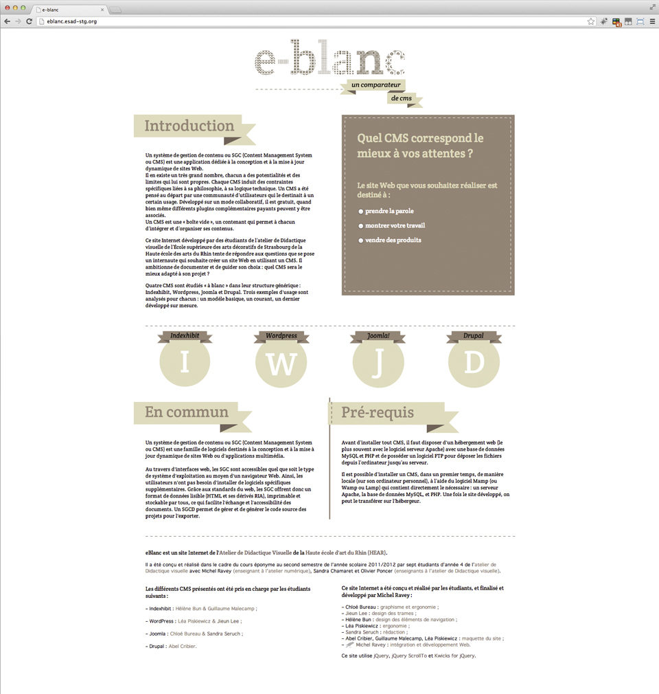 eBlanc, comparateur de CMS - Didactique Visuelle - 2012